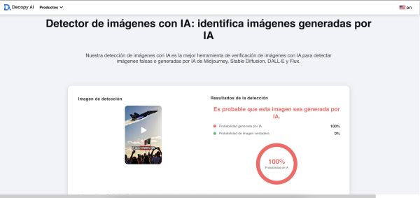 Fuente: Captura de pantalla de la herramienta de detección de IA.